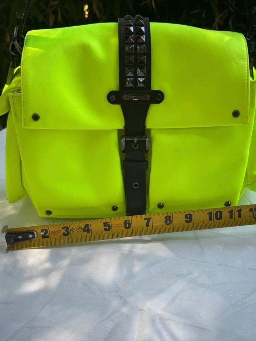 Michale Kors Neon Yellow Satchel with Black Strap Studded
